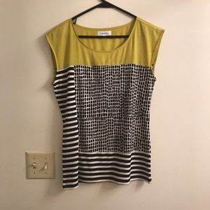 Calvin Klein Green Black and White Blouse